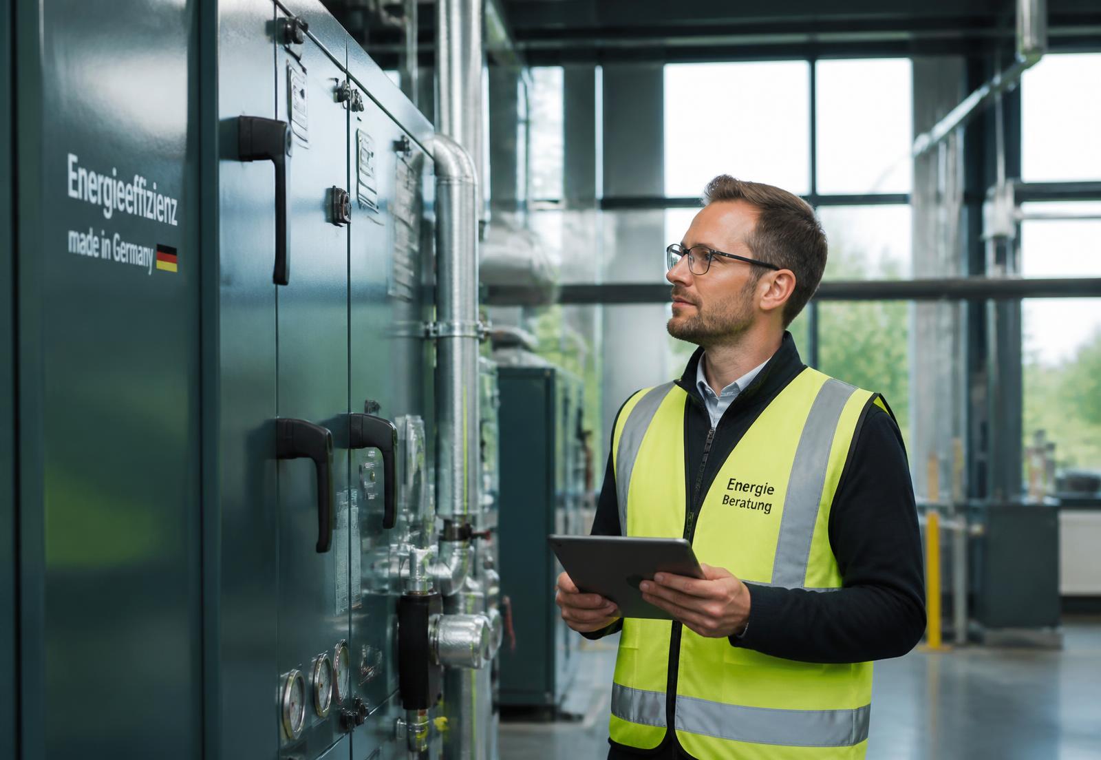 Energieberater analysiert Energiedaten eines Unternehmens